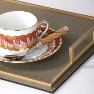 Defile Medium Rectangular Leather Tray Mud & Brass
