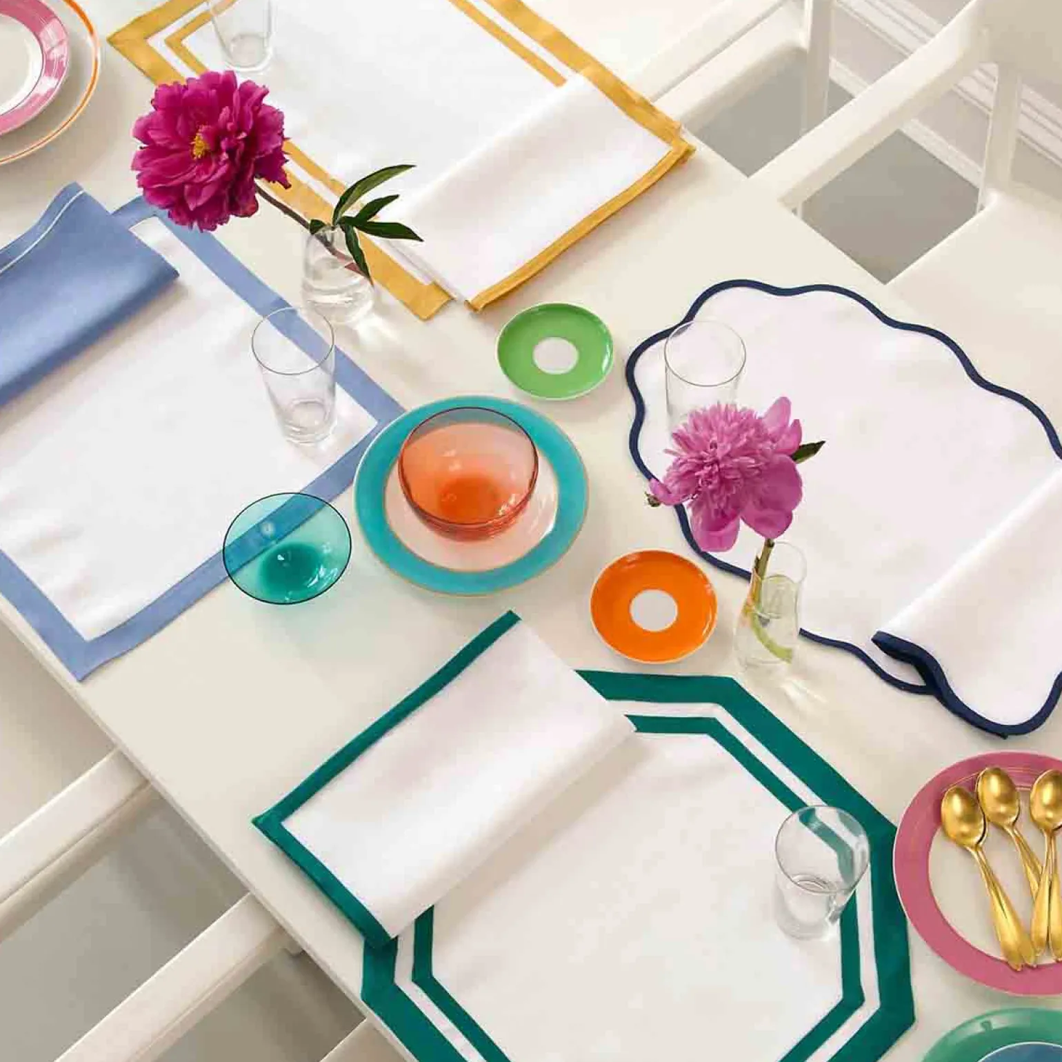 Set of Four Octagon Placemats Ice Blue