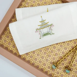 Set of Six Pagoda Embroidered Cocktail Napkins